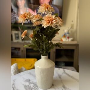 Ceramic Vase with Peach Faux Dahlia Arrangement